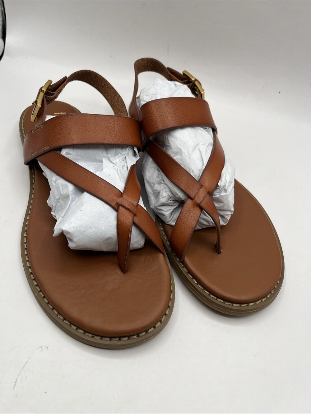 Franco Sarto Gabby Flat Toe Loop Leather Brown Sandals Shoes Women’s Sz US 9 NEW